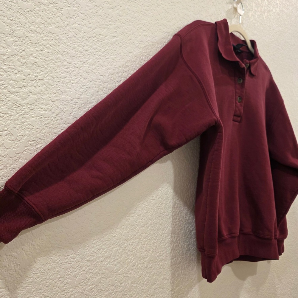VTG Lands End Polo Collar Sweatshirt Womens M 10-12 Burgundy Made in USA Preppy - Picture 5 of 11